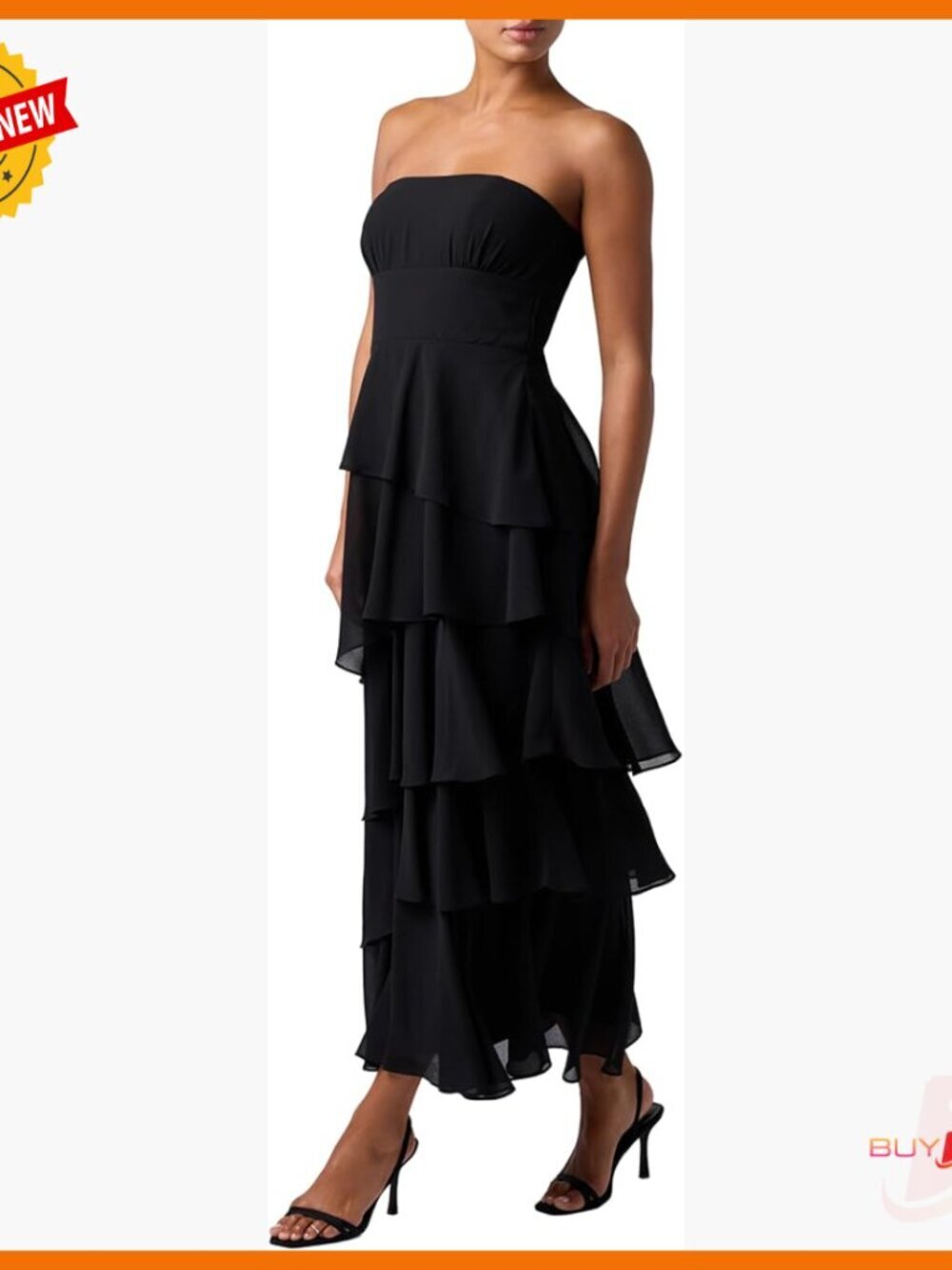 Strapless Tiered Midi Dress with Smocked Back, Chiffon Fabric